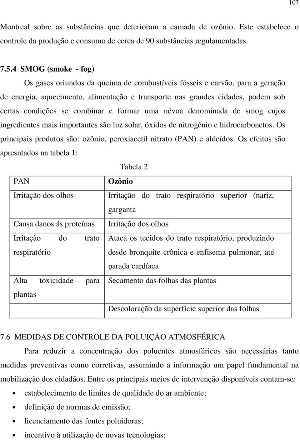 combinar e formar uma névoa denominada de smog cujos ingredientes mais importantes são luz solar, óxidos de nitrogênio e hidrocarbonetos.