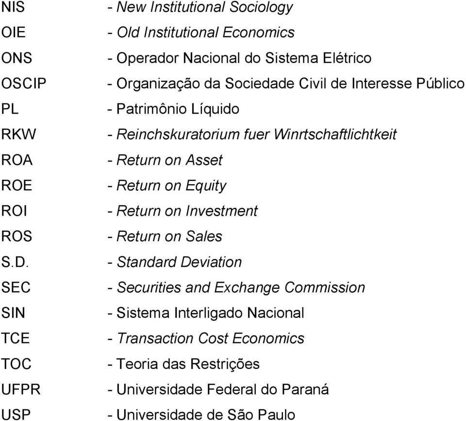 Sociedade Civil de Interesse Público - Patrimônio Líquido - Reinchskuratorium fuer Winrtschaftlichtkeit - Return on Asset - Return on Equity -