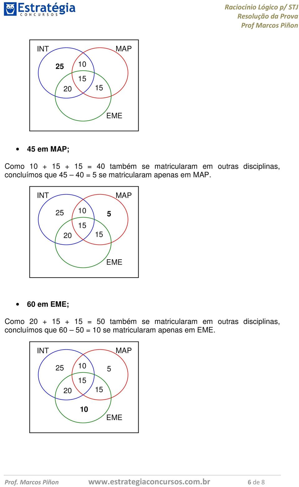 25 5 20 60 em ; Como 20 + + = 50 também se matricularam em outras disciplinas,