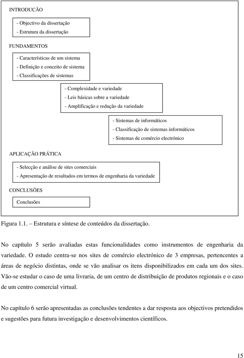 Selecção e análise de sites comerciais - Apresentação de resultados em termos de engenharia da variedade CONCLUSÕES Conclusões Figura 1.1. Estrutura e síntese de conteúdos da dissertação.