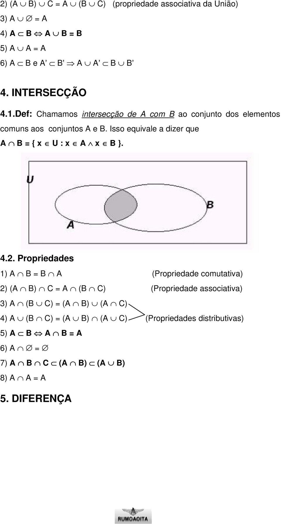 Isso equivale a dizer que A B = { x U : x A x B }. 4.2.