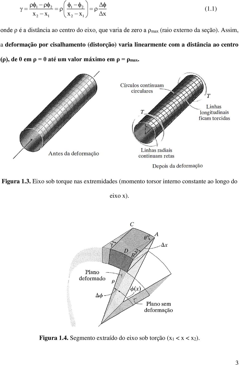 Assim, a deformação por cisalhamento (distorção) varia linearmente com a distância ao centro (ρ), de 0 em ρ