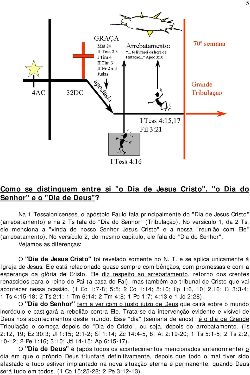 No versículo 1, da 2 Ts, ele menciona a "vinda de nosso Senhor Jesus Cristo" e a nossa "reunião com Ele" (arrebatamento). No versículo 2, do mesmo capítulo, ele fala do "Dia do Senhor".