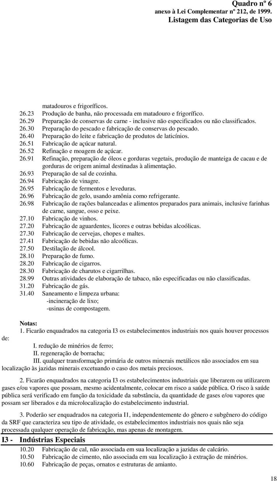 51 Fabricação de açúcar natural. 26.52 Refinação e moagem de açúcar. 26.91 Refinação, preparação de óleos e gorduras vegetais, produção de manteiga de cacau e de gorduras de origem animal destinadas à alimentação.