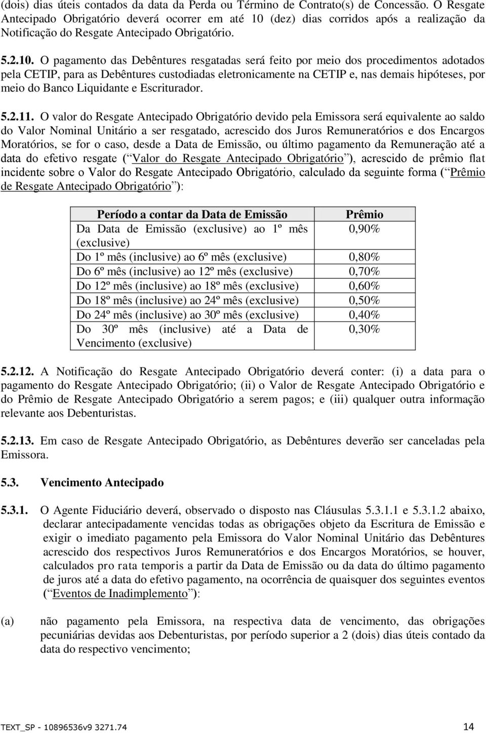 (dez) dias corridos após a realização da Notificação do Resgate Antecipado Obrigatório. 5.2.10.