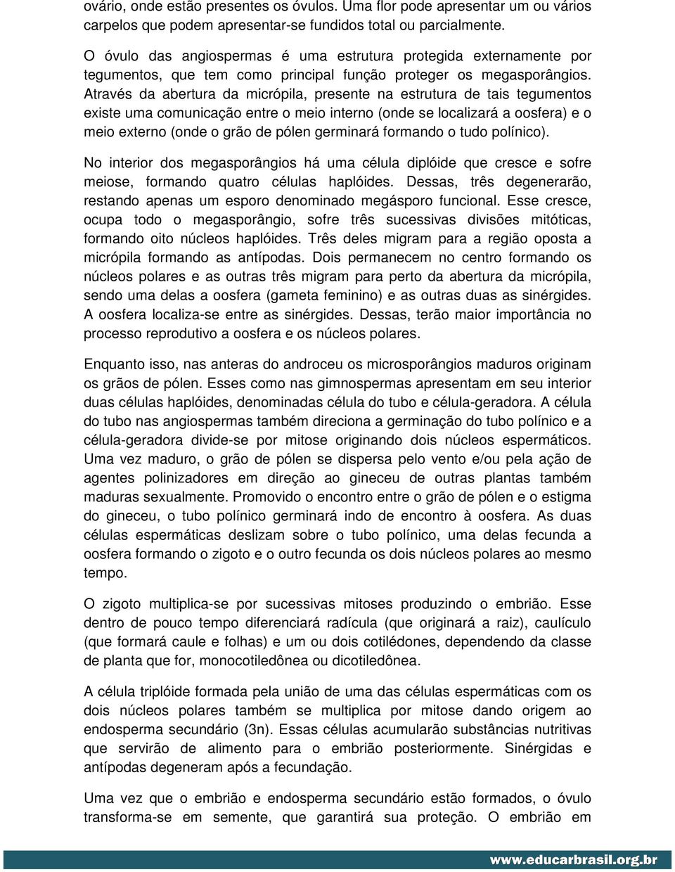 Através da abertura da micrópila, presente na estrutura de tais tegumentos existe uma comunicação entre o meio interno (onde se localizará a oosfera) e o meio externo (onde o grão de pólen germinará