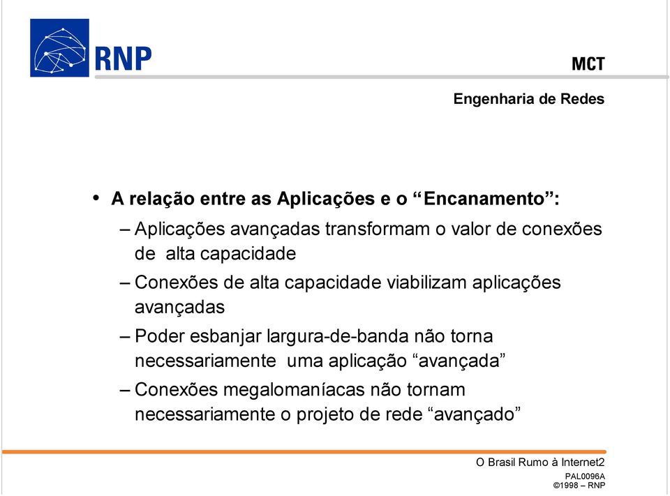 aplicações avançadas Poder esbanjar largura-de-banda não torna necessariamente uma