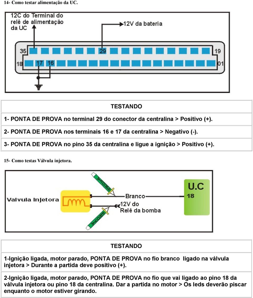 15- Como testas Válvula injetora.