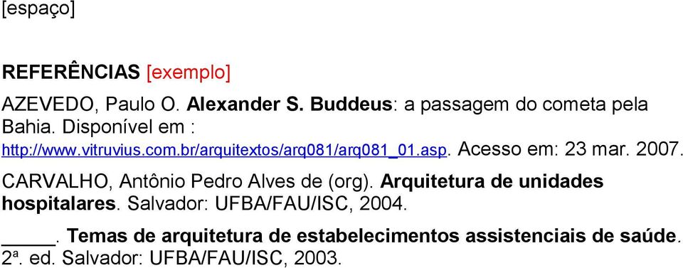 CARVALHO, Antônio Pedro Alves de (org). Arquitetura de unidades hospitalares.