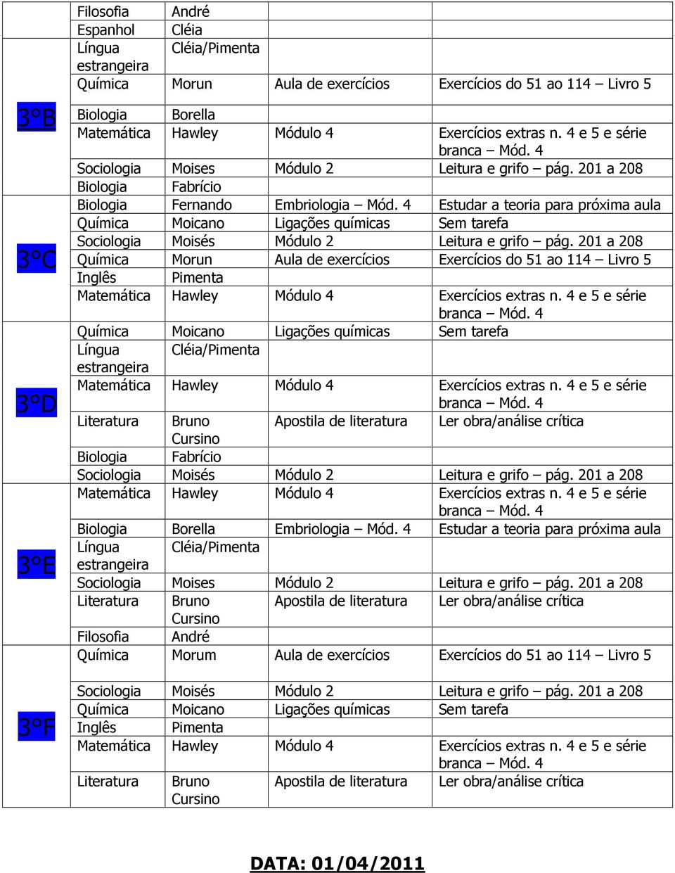 4 Estudar a teoria para próxima aula Ligações químicas Sem tarefa Módulo 2 Leitura e grifo pág.