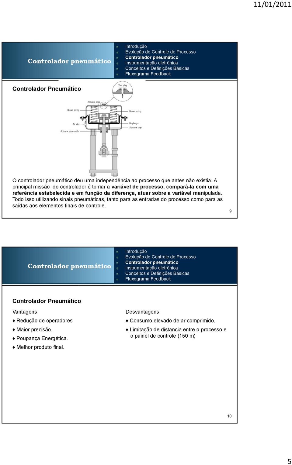 manipulada. Todo isso utilizando sinais pneumáticas, tanto para as entradas do processo como para as saídas aos elementos finais de controle.