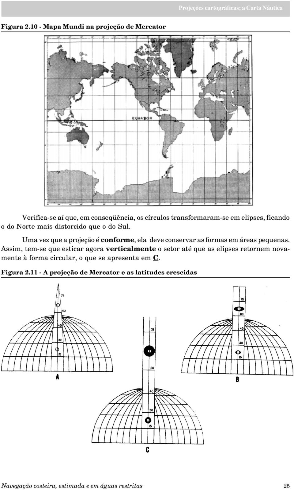 o do Norte mais distorcido que o do Sul. Uma vez que a projeção é conforme, ela deve conservar as formas em áreas pequenas.