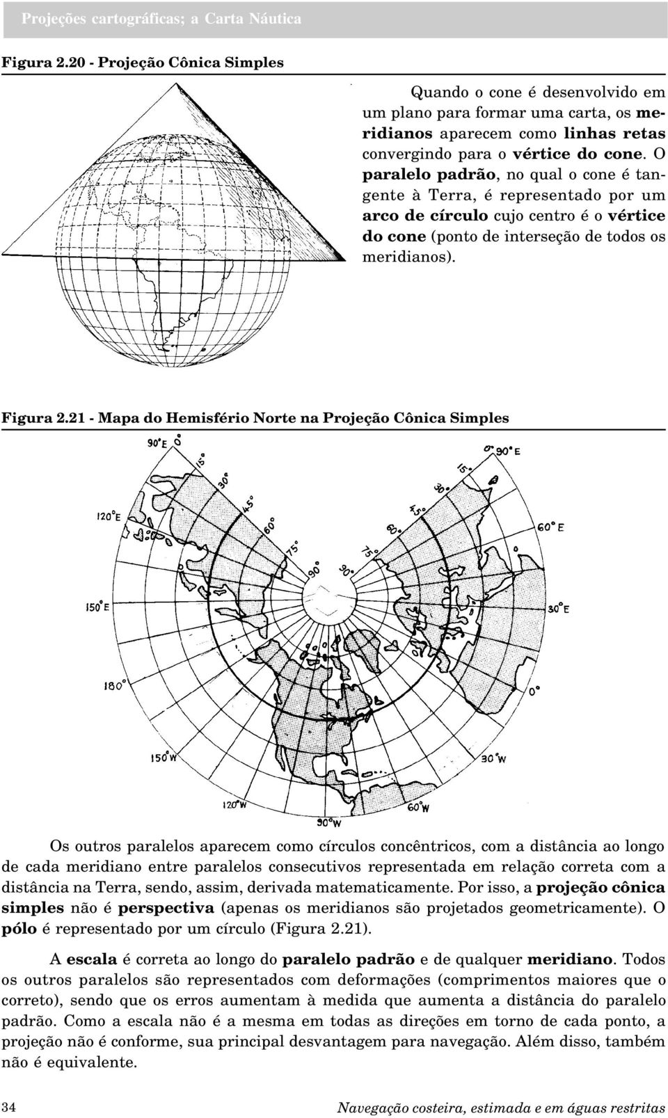 21 - Mapa do Hemisfério Norte na Projeção Cônica Simples Os outros paralelos aparecem como círculos concêntricos, com a distância ao longo de cada meridiano entre paralelos consecutivos representada