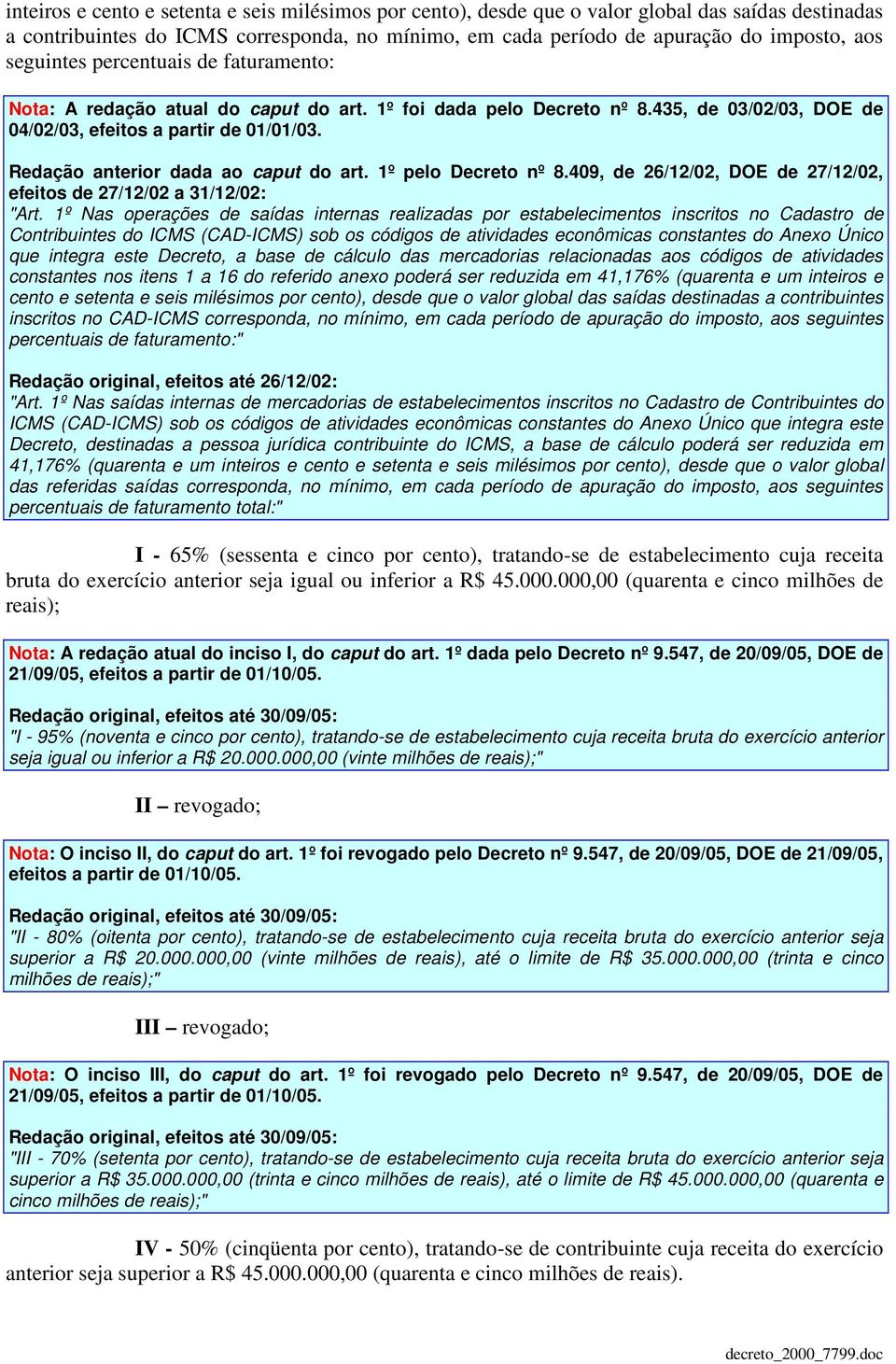 Redação anterior dada ao caput do art. 1º pelo Decreto nº 8.409, de 26/12/02, DOE de 27/12/02, efeitos de 27/12/02 a 31/12/02: "Art.