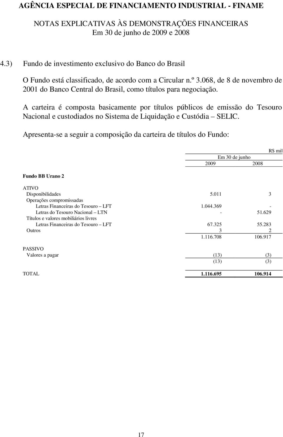 A carteira é composta basicamente por títulos públicos de emissão do Tesouro Nacional e custodiados no Sistema de Liquidação e Custódia SELIC.