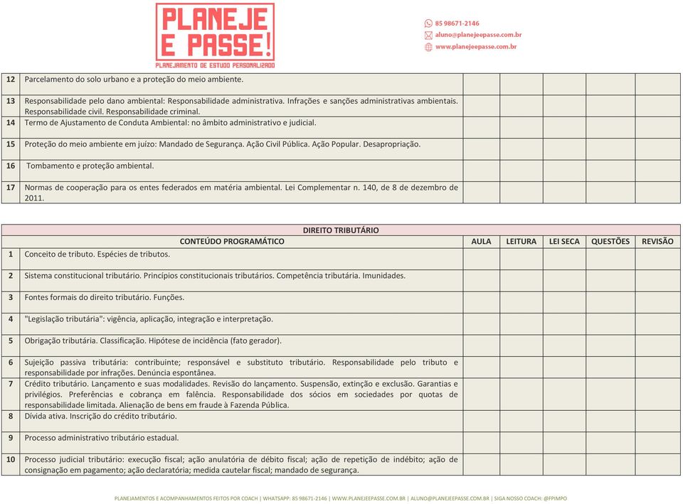 Ação Civil Pública. Ação Popular. Desapropriação. 16 Tombamento e proteção ambiental. 17 Normas de cooperação para os entes federados em matéria ambiental. Lei Complementar n.