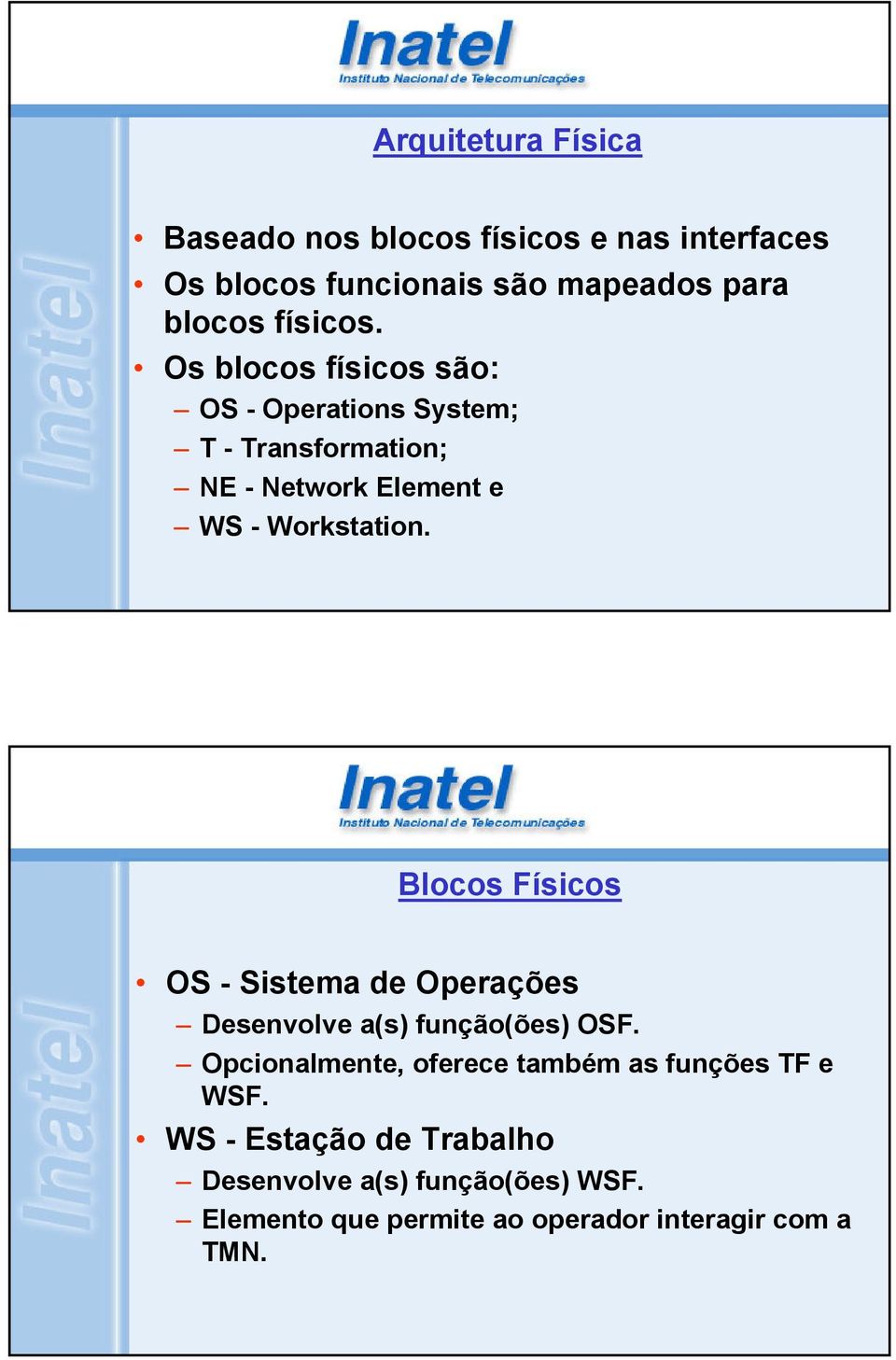 Blocos Físicos OS - Sistema de Operações Desenvolve a(s) função(ões) OSF.