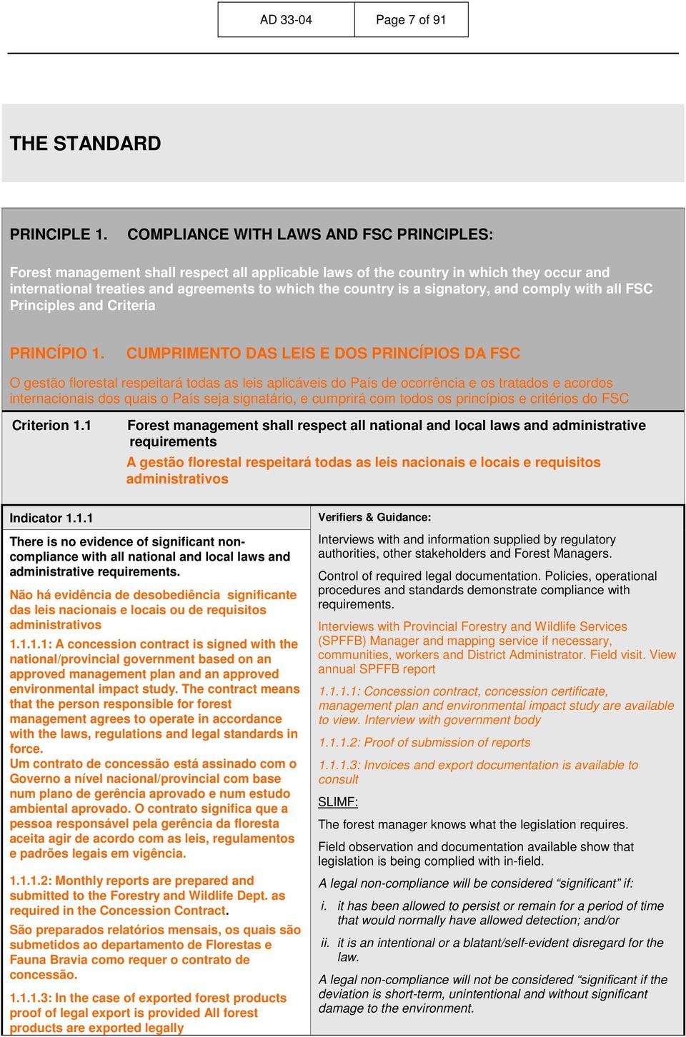 signatory, and comply with all FSC Principles and Criteria PRINCÍPIO 1.