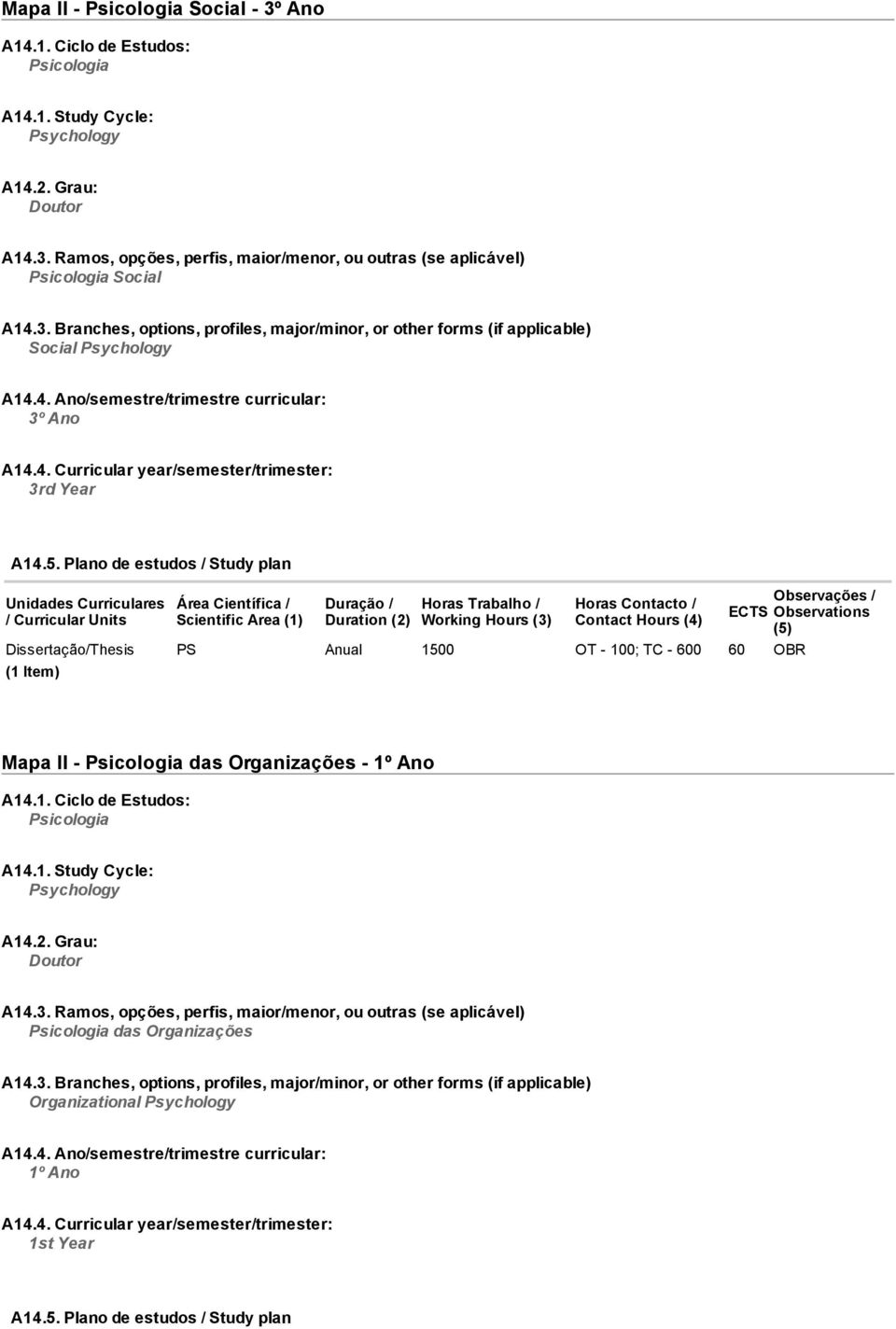 5. Plano de estudos / Study plan Unidades Curriculares / Curricular Units Área Científica / Scientific Area (1) Duração / Duration (2) Horas Trabalho / Working Hours (3) Horas Contacto / Contact