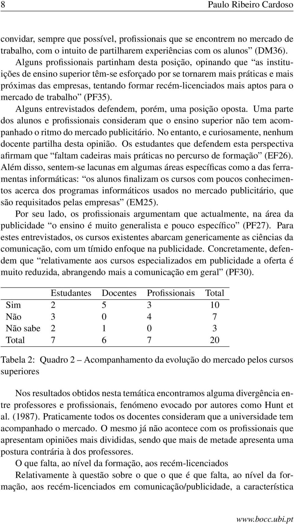 recém-licenciados mais aptos para o mercado de trabalho (PF35). Alguns entrevistados defendem, porém, uma posição oposta.