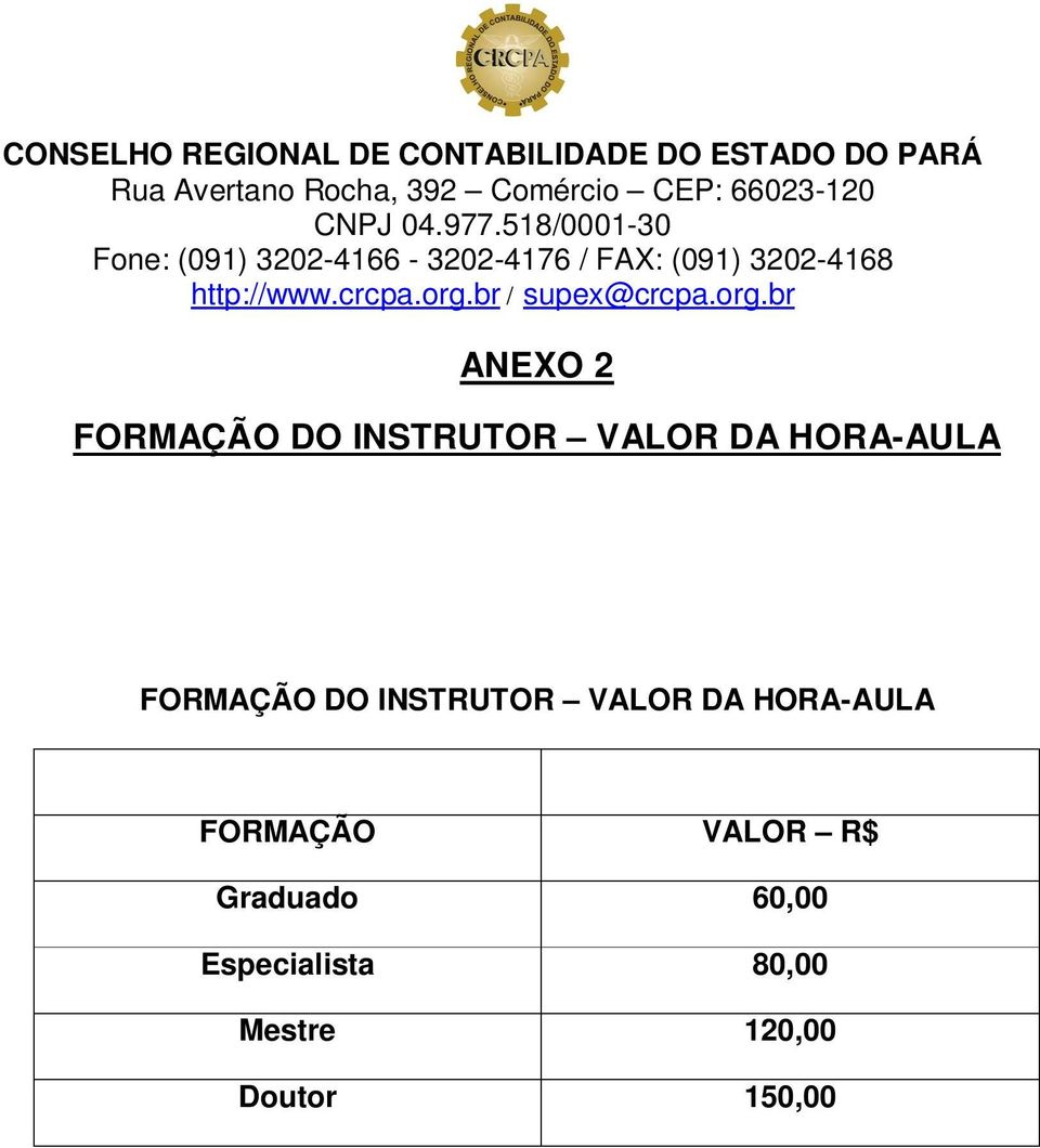 HORA-AULA FORMAÇÃO VALOR R$ Graduado 60,00