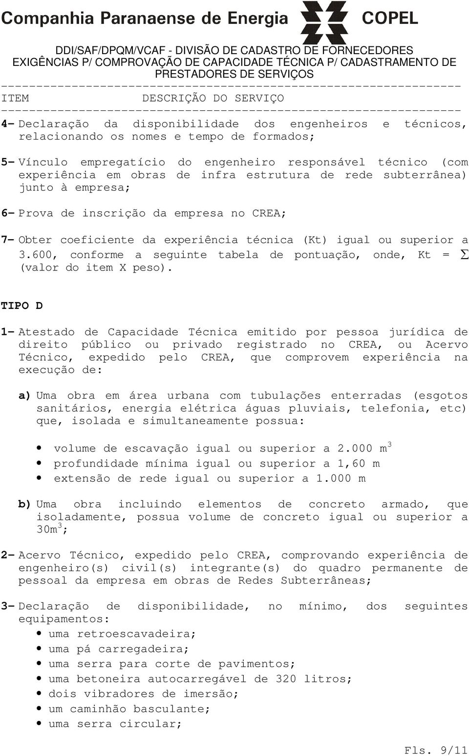 600, conforme a seguinte tabela de pontuação, onde, Kt = (valor do item X peso).