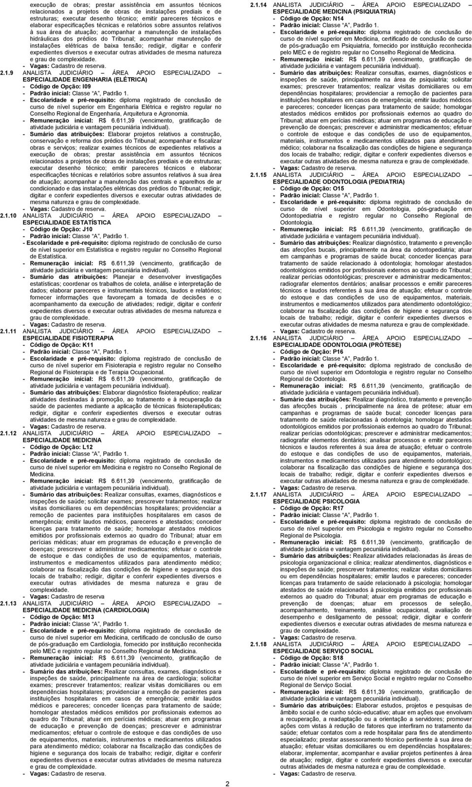 elétricas de baixa tensão; redigir, digitar e conferir expedientes diversos e executar outras atividades de mesma natureza e grau de complexidade. 2.