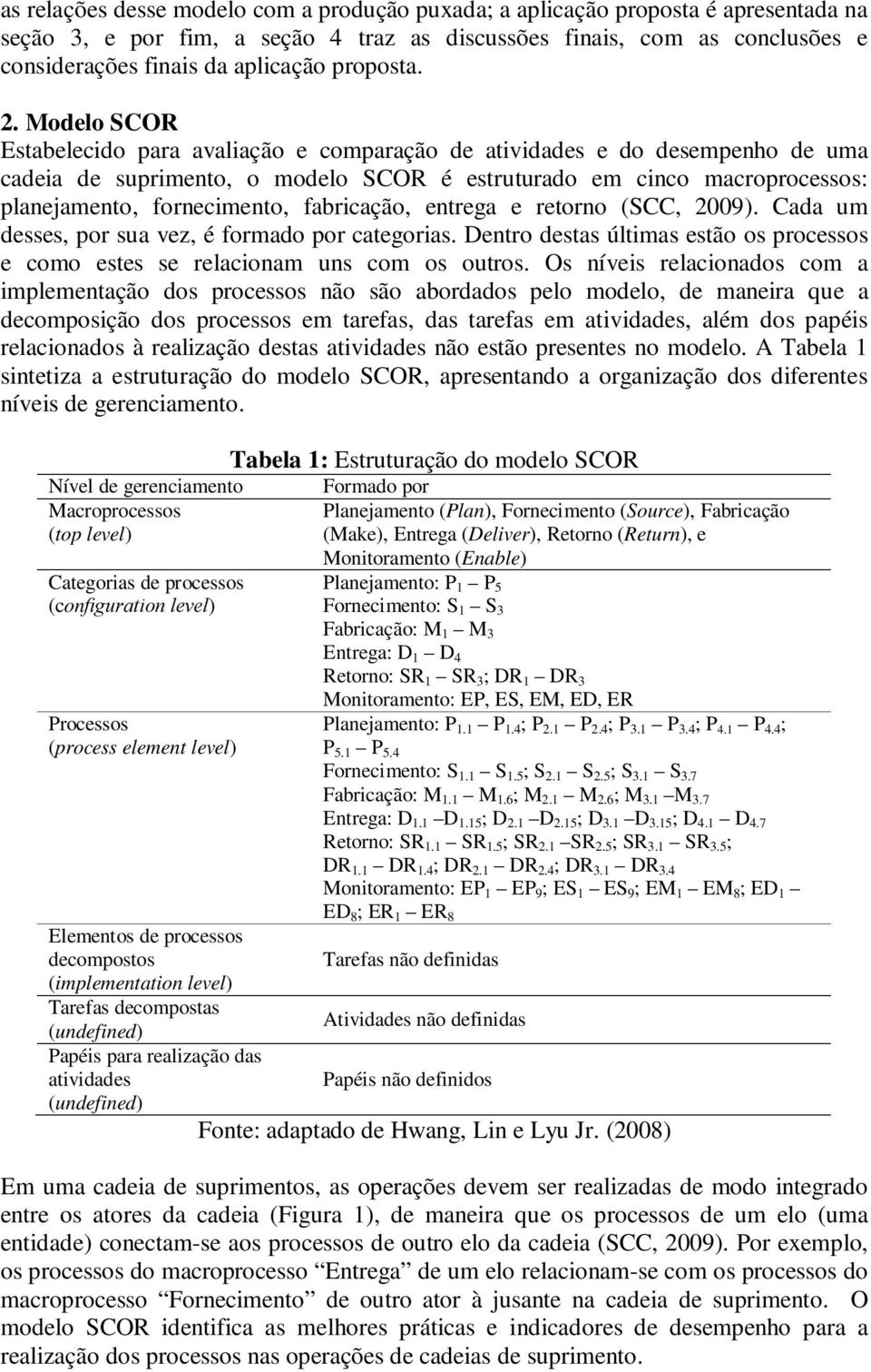 Modelo SCOR Estabelecido para avaliação e comparação de atividades e do desempenho de uma cadeia de suprimento, o modelo SCOR é estruturado em cinco macroprocessos: planejamento, fornecimento,