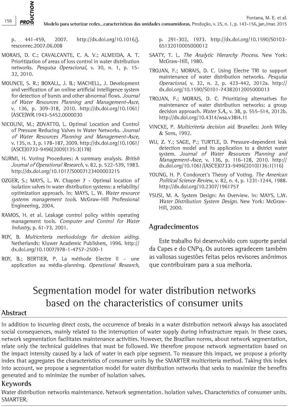 Development and verification of an online artificial intelligence system for detection of bursts and other abnormal flows. Journal of Water Resources Planning and Management-Asce, v. 136, p.