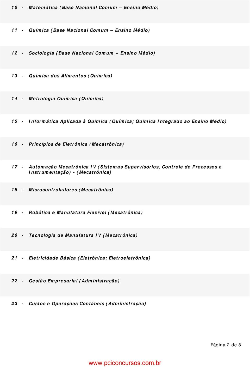 IV (Sistemas Supervisórios, Controle de Processos e Instrumentação) - (Mecatrônica) 18 - Microcontroladores (Mecatrônica) 19 - Robótica e Manufatura Flexível (Mecatrônica) 20 - Tecnologia