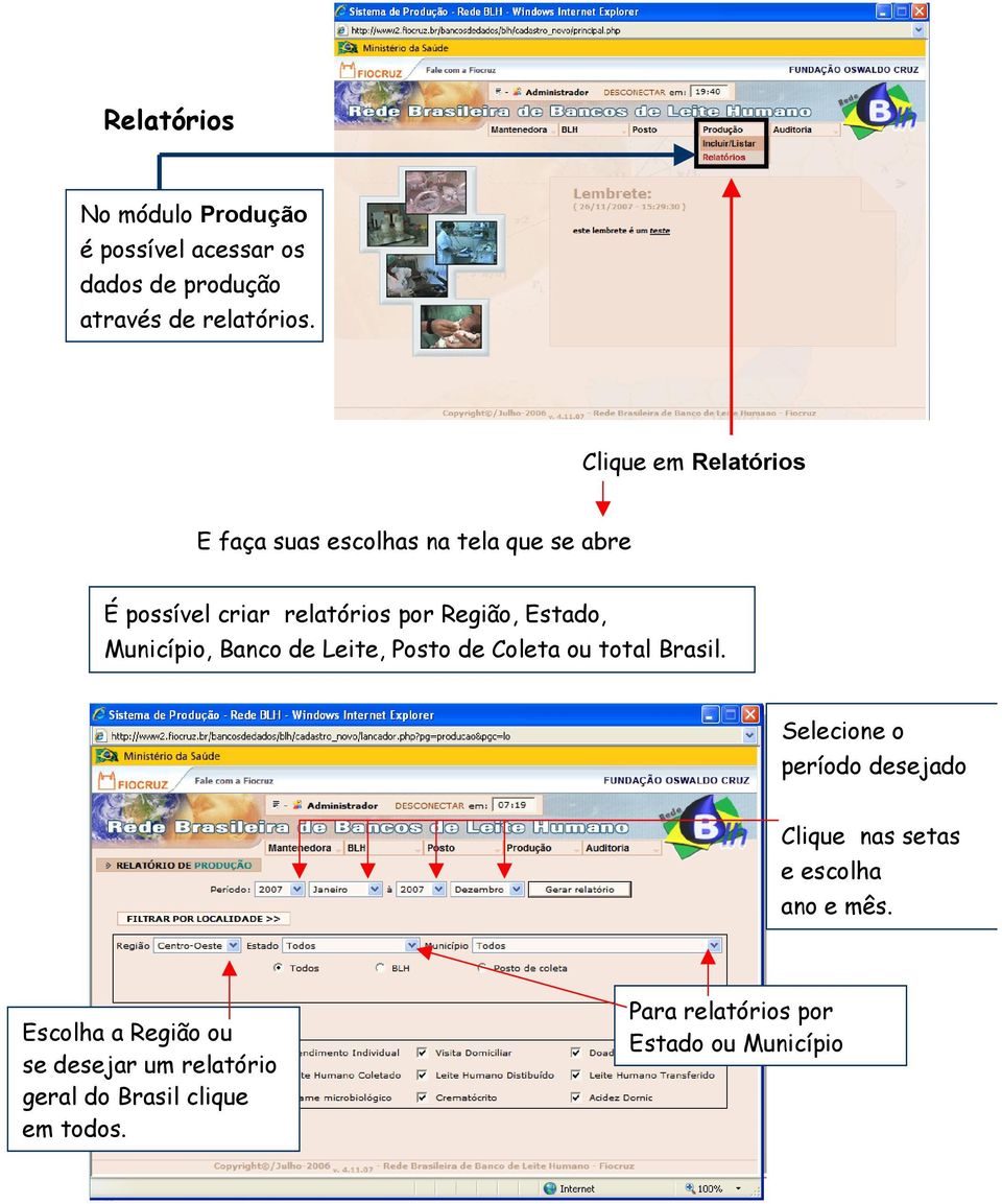 Município, Banco de Leite, Posto de Coleta ou total Brasil.