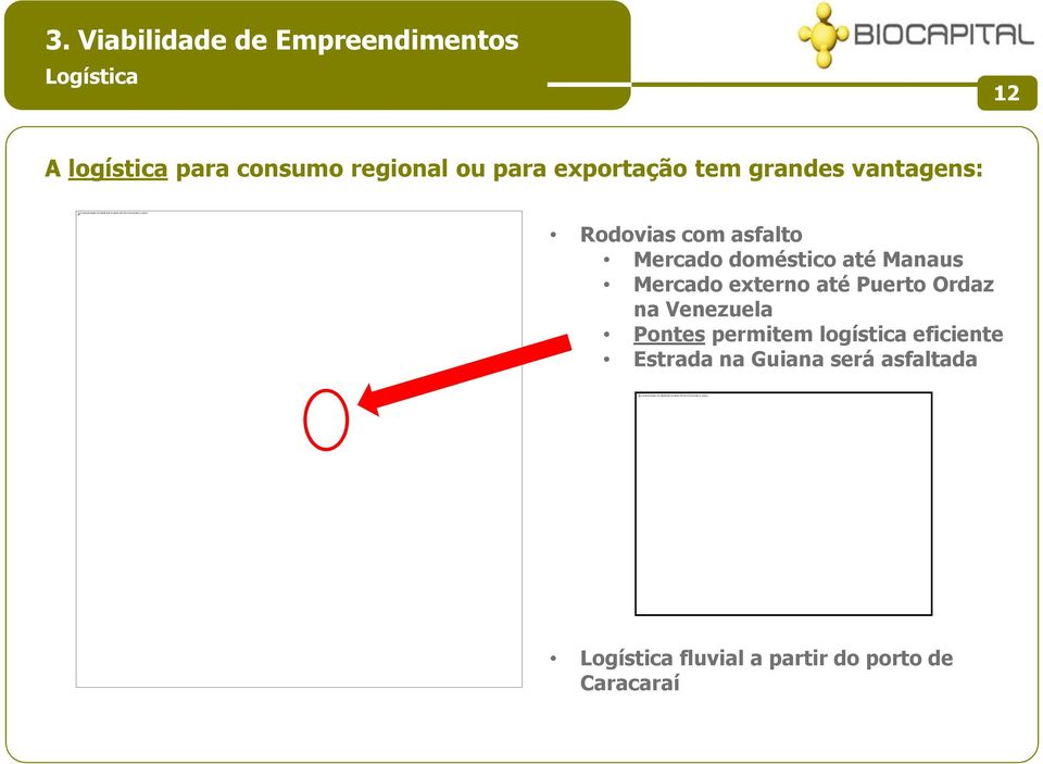 Rodovias com asfalto Mercado doméstico até Manaus Mercado externo até Puerto Ordaz na Venezuela Pontes permitem logística