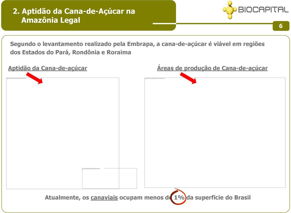 Estados do Pará, Rondônia e Roraima Aptidão da Cana-de-açúcar Áreas de produção de Cana-de-açúcar Atualmente, os canaviais ocupam menos