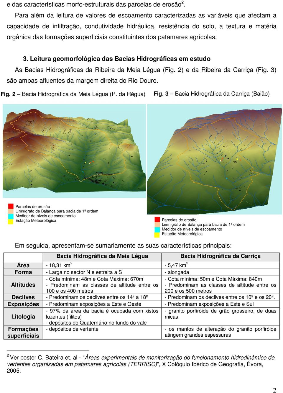 formações superficiais constituintes dos patamares agrícolas. 3. Leitura geomorfológica das Bacias Hidrográficas em estudo As Bacias Hidrográficas da Ribeira da Meia Légua (Fig.