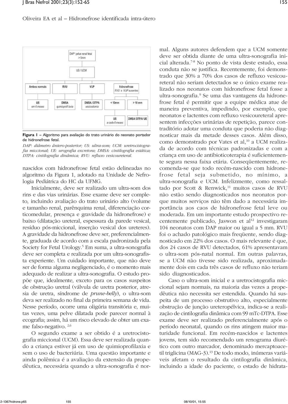 nascidos com hidronefrose fetal estão delineadas no algoritmo da Figura 1, adotado na Unidade de Nefrologia Pediátrica do HC da UFMG.