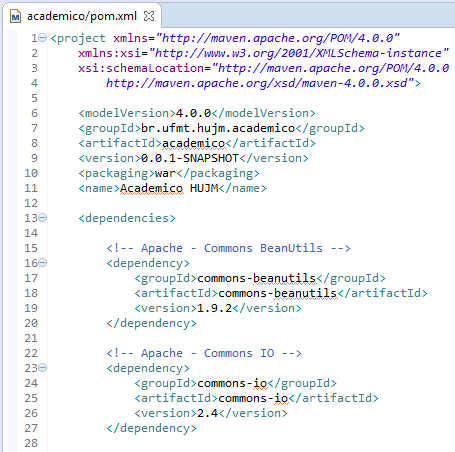 O primeiro lote de dependências, visto na Figura 16, são as dependências da Apache: BeanUtil e Commons IO.