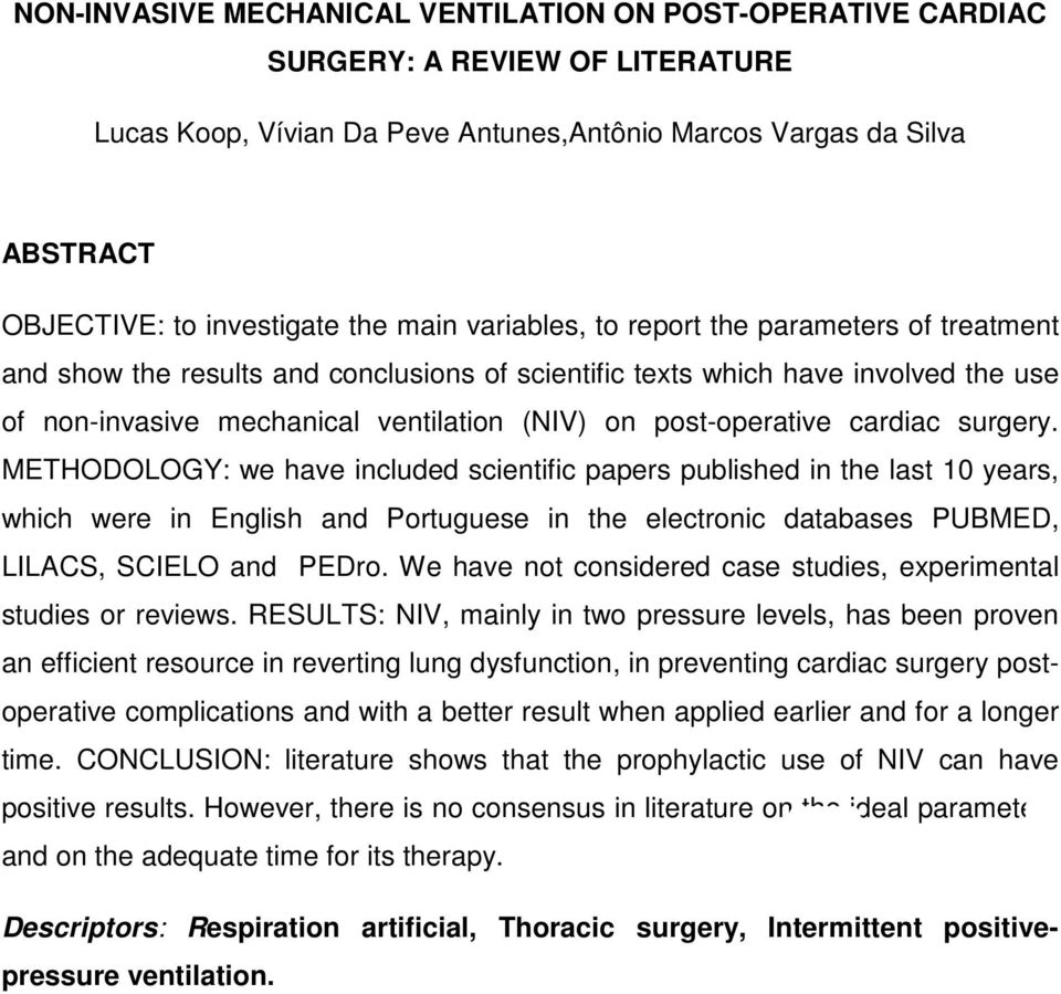 post-operative cardiac surgery.