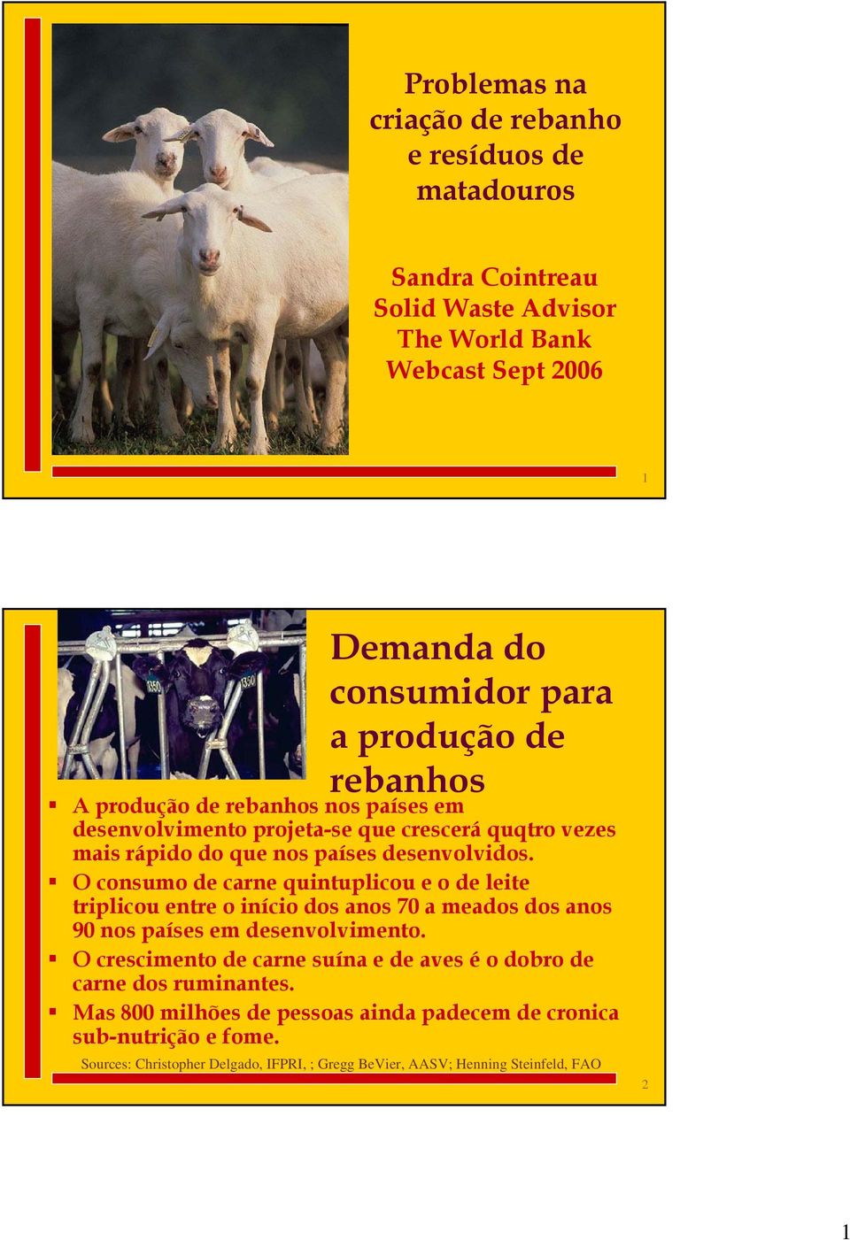 O consumo de carne quintuplicou e o de leite triplicou entre o início dos anos 70 a meados dos anos 90 nos países em desenvolvimento.