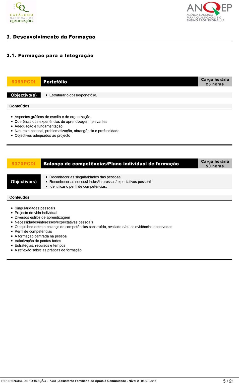 Objectivos adequados ao projecto 6370PCDI Balanço de competências/plano individual de formação Objectivo(s) Reconhecer as singularidades das pessoas.