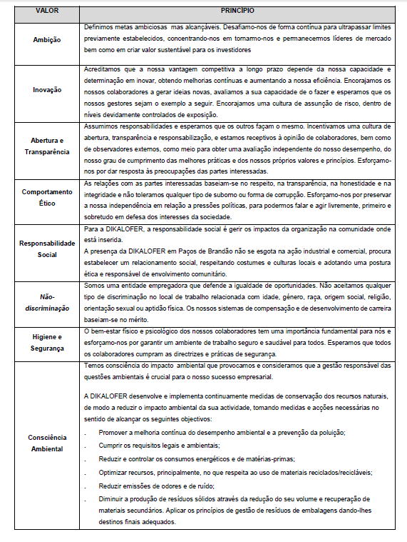 4. VALORES E PRINCÍPIOS Os nossos valores constituem a base sobre a