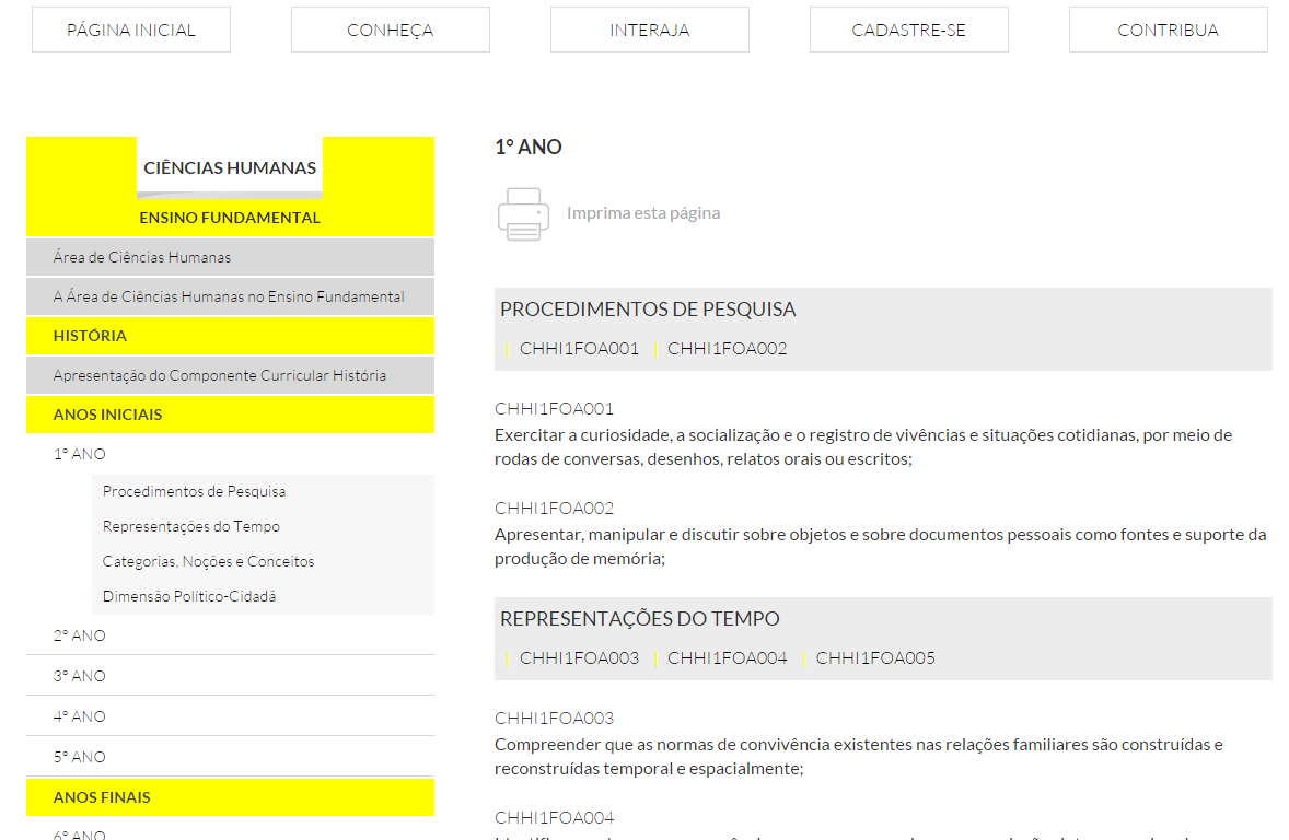 Objetivos de Aprendizagem Exemplo: CHHI1FOA001 CH Ciências Humanas (Área de Conhecimento) HI História (