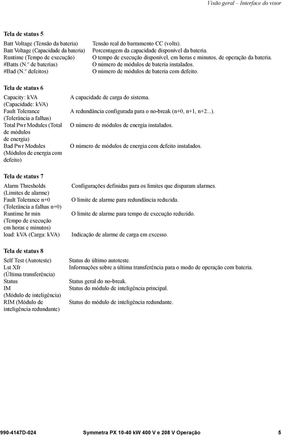 O número de módulos de bateria instalados. O número de módulos de bateria com defeito.