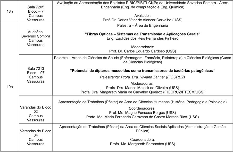 Carlos Eduardo Cardoso (USS) Palestra Áreas de Ciências da Saúde (Enfermagem, Farmácia, Fisioterapia) e Ciências Biológicas (Curso de Ciências Biológicas) Potencial de dípteros muscoides como