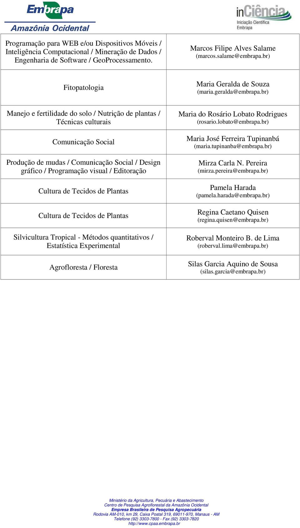 br) Manejo e fertilidade do solo / Nutrição de plantas / Técnicas culturais Comunicação Social Produção de mudas / Comunicação Social / Design gráfico / Programação visual / Editoração Cultura de