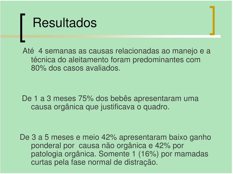 De 1 a 3 meses 75% dos bebês apresentaram uma causa orgânica que justificava o quadro.