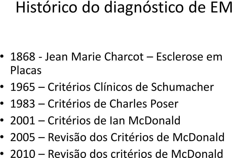 Critérios de Charles Poser 2001 Critérios de Ian McDonald 2005
