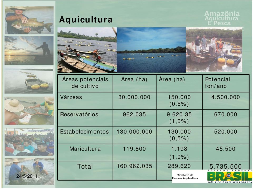 620,35 (1,0%) Estabelecimentos 130.000.000 130.000 (0,5%) Maricultura 119.