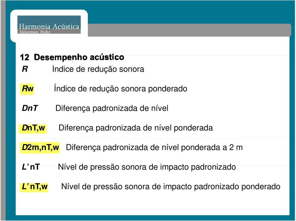 D2m,nT,w Diferença padronizada de nível ponderada a 2 m L nt Nível de pressão