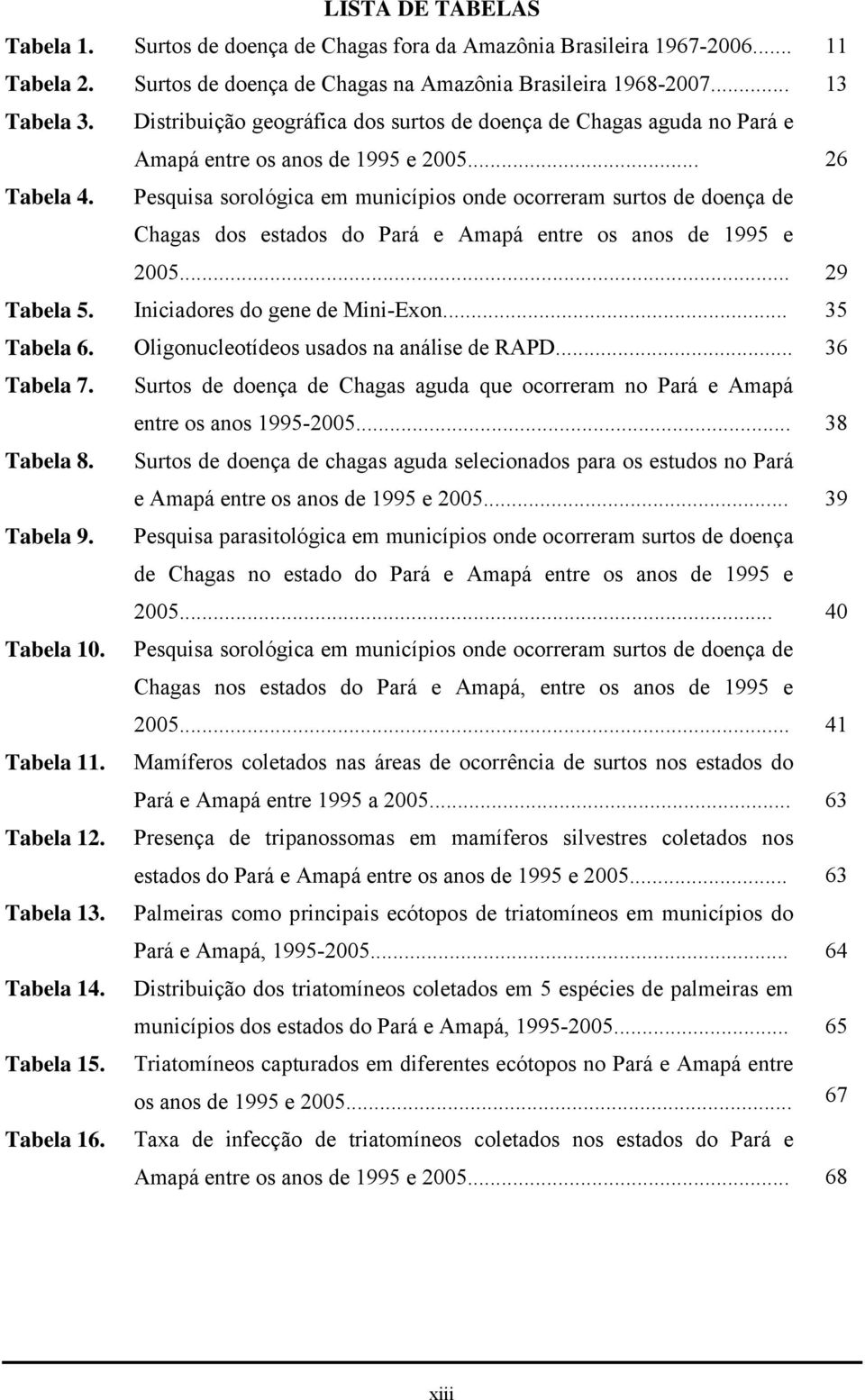 .. 26 Pesquisa sorológica em municípios onde ocorreram surtos de doença de Chagas dos estados do Pará e Amapá entre os anos de 1995 e 2005... 29 Tabela 5. Iniciadores do gene de Mini-Exon.