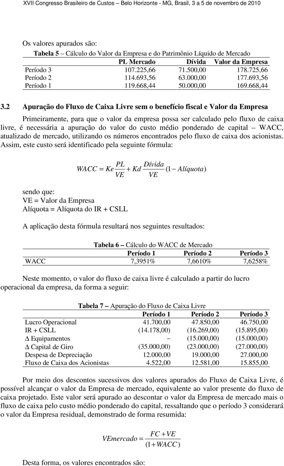 2 Apuração do Fluxo de Caixa Livre sem o benefício fiscal e Valor da Empresa Primeiramente, para que o valor da empresa possa ser calculado pelo fluxo de caixa livre, é necessária a apuração do valor